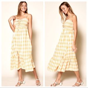 ShopEvelynne Yellow Gingham Midi Dress